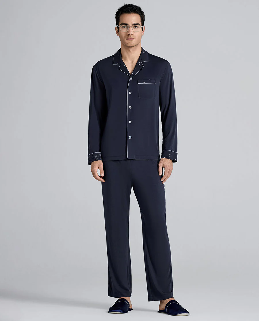 Aimer Men Milk Fiber Camp Collar Pajama Set - Image 3